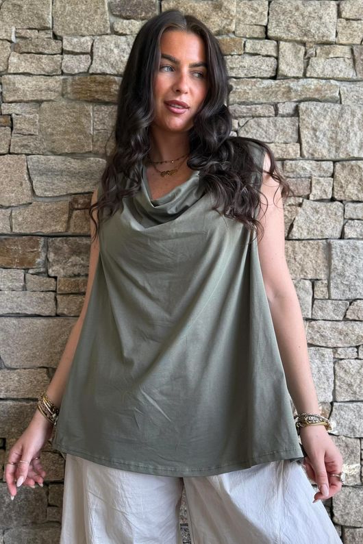 Oscar Drape Trapeze Tank Khaki
